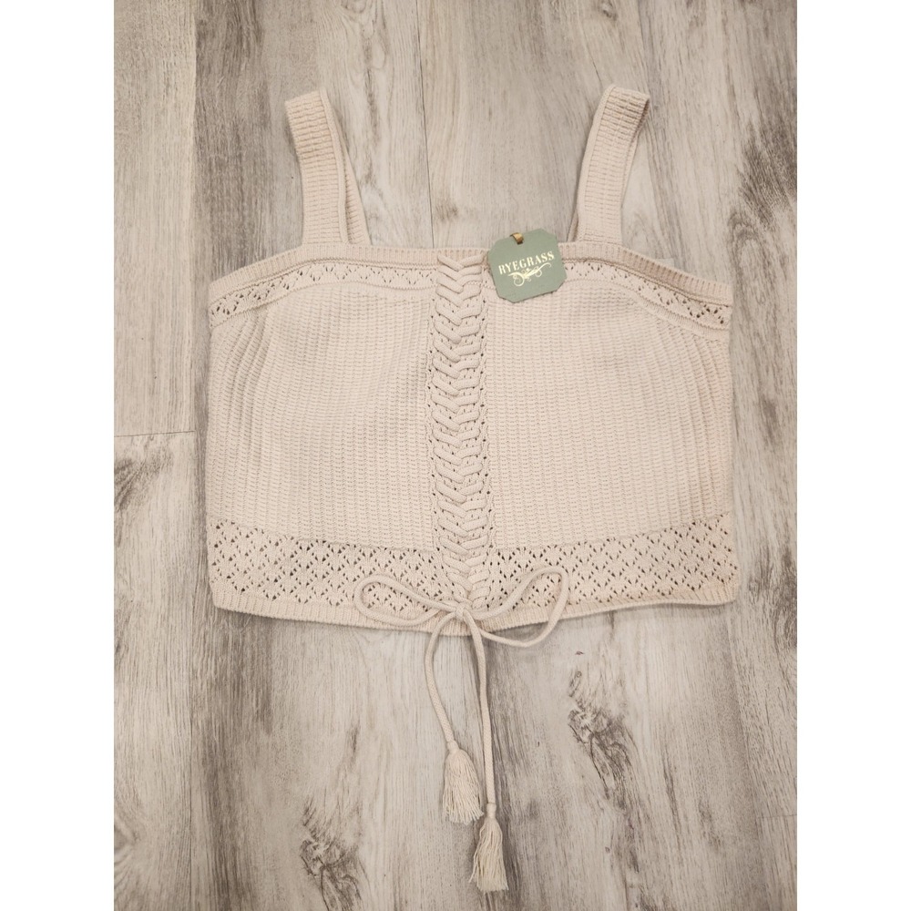 Ryegrass Knit Tank Camisole Sweater Women Lg Sandshell Boho Cottagecore Crop NWT